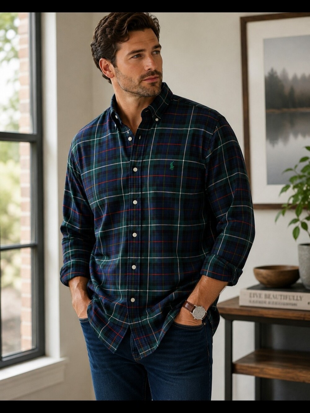 Ralph Lauren Navy Plaid Cotton Mens Button Down Shirt Sz 2XLT